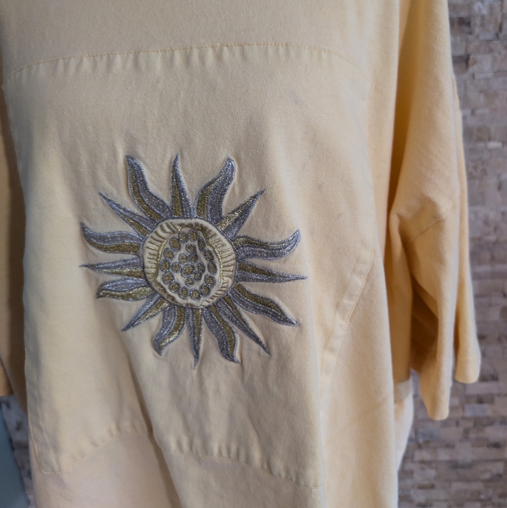 Vintage 90s Embroidered Sun Patch Sunburst Tee Shirt Plus Size 24W 100% Cotton image 6